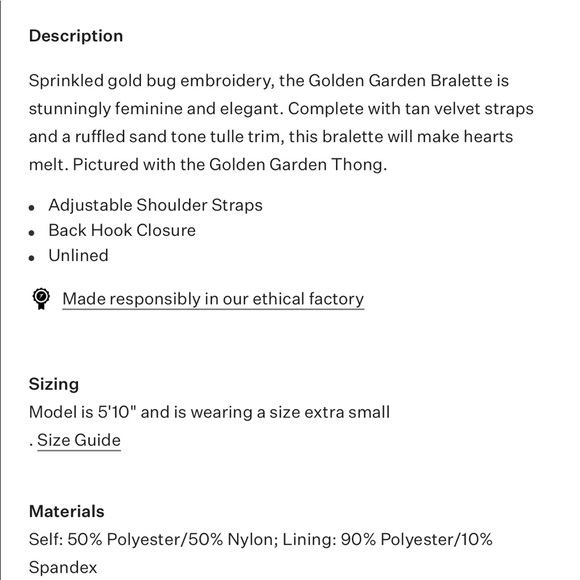 NWT For Love and Lemons Golden Garden Bralette - Picture 3 of 3